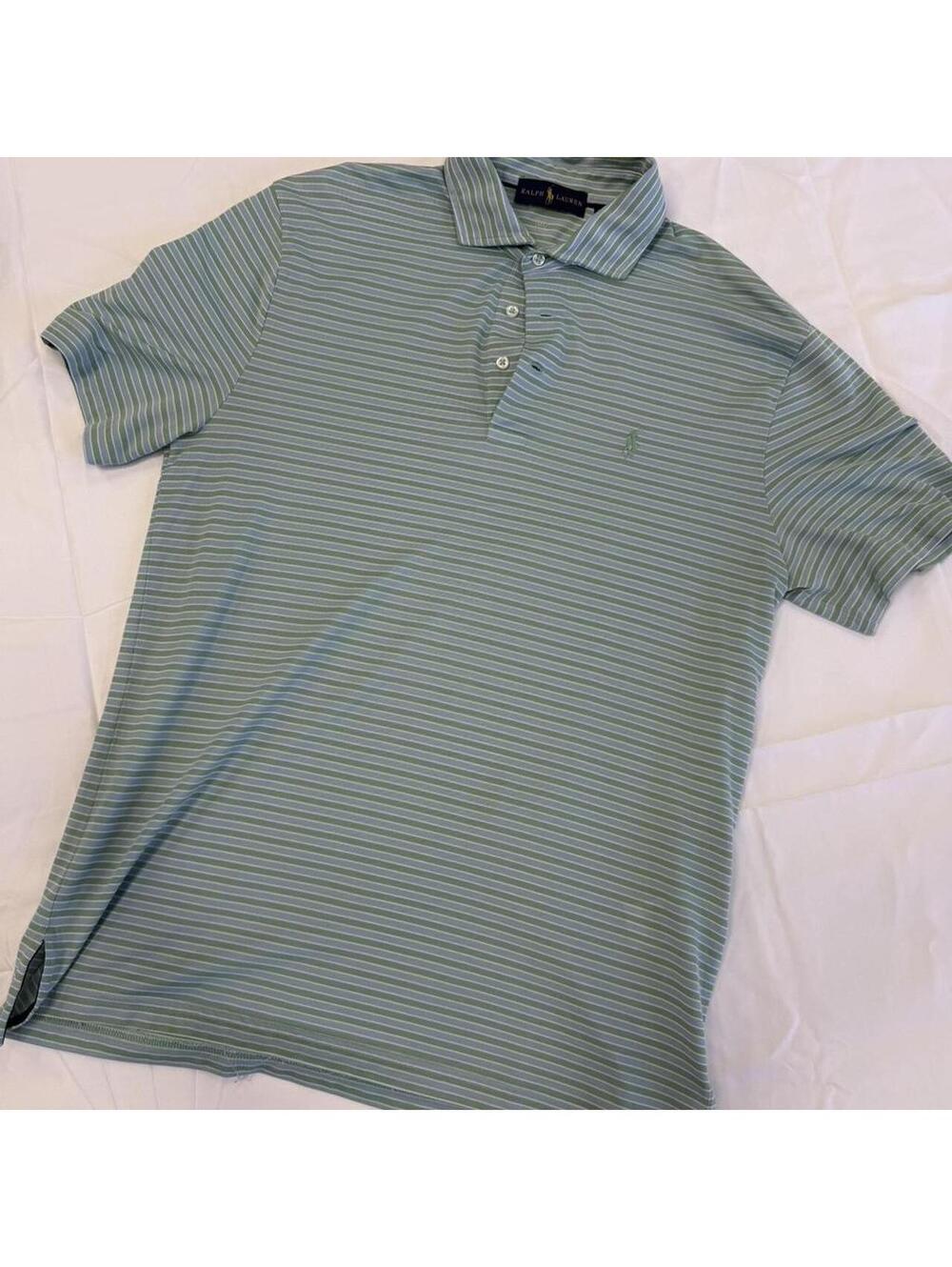 Ralph Lauren green and white striped polo shirt